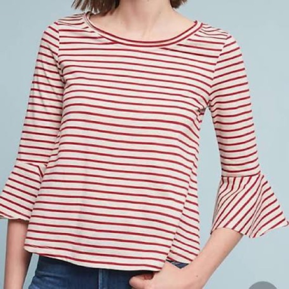 Anthropologie Deletta Striped Bell Sleeve Tee